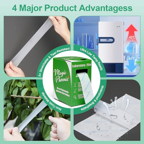 Paraffin Lab Sealing Film and Grafting Tape, 1.2 in x 591 in Self-Sealing Wrap for Plant Grafting, Petri Dishes, Test Tubes and Lab Use, BM-PSF-992, No Cutting Required