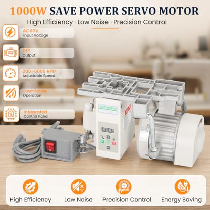 Sewing Machine Servo Motor, AC110V 1000W Industrial Brushless Sewing Machine Motor with Controller and Foot Switch, Adjustable Speed 200–6000 RPM, CW/CCW Rotation, Low Noise, Energy Saving - color: 1000W