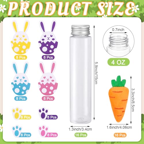 Honeydak 16 Set Easter Candy Containers Easter Egg Rabbit Carrot Felt 4 oz Clear Plastic Test Tubes with Screw Caps Candy Holder for Party Favors DIY Prizes Gift - style: Easter