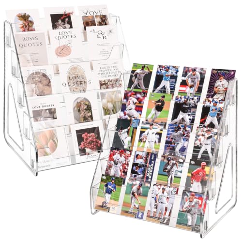 CELSOL 2 Pack Upgraded 5 Tier Acrylic Card Display Stand, Clear Display for Greeting Cards, Sports Cards, Postcards, Stickers & Brochures, Easy Snap-On, Increased Height & Thickness for Better Presentation - size: 5 Tier 2 Pack