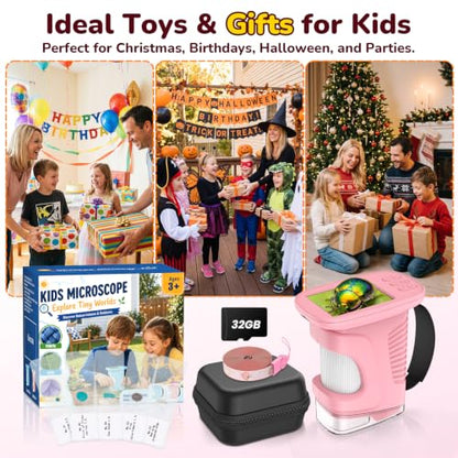 1000X Handheld Digital Microscope for Kids: Includes 32GB Card & EVA Case - color: Pink
