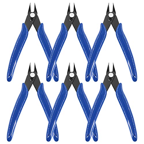 Keadic 6Pcs 5" Wire Cutters with Internal Spring and Soft Rubber Handle, Mini Flush Cutters, Micro Cutting Pliers Wire Nippers, Small Side Cutters for Hobby Modeling Jewelry Electronic Crafts (Blue)