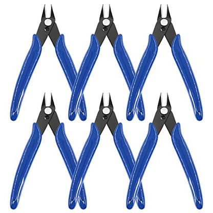 Keadic 6Pcs 5" Wire Cutters with Internal Spring and Soft Rubber Handle, Mini Flush Cutters, Micro Cutting Pliers Wire Nippers, Small Side Cutters for Hobby Modeling Jewelry Electronic Crafts (Blue)