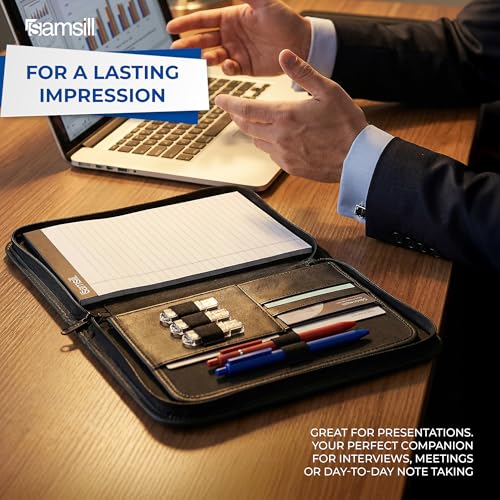 Samsill Professional Padfolio, Faux Leather Junior Portfolio with Zipper, 10.1 Inch Tablet Sleeve, with 7 x 10 Inch Notepad, Black - size: Junior - 7 x 10 inches, style: Zipper Padfolio