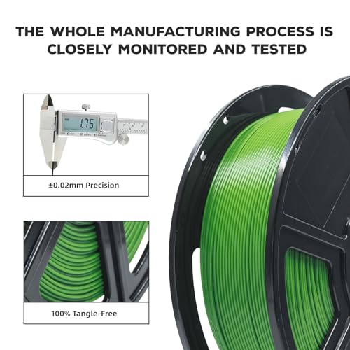 FLASHFORGE PLA Filament 1.75mm, 3D Printer Filament 1kg (2.2lbs) Spool, Dimensional Accuracy +/- 0.02mm, 3D Printing Filament Easy to Use and Fits for Most FDM 3D Printers (Green) - color: Green