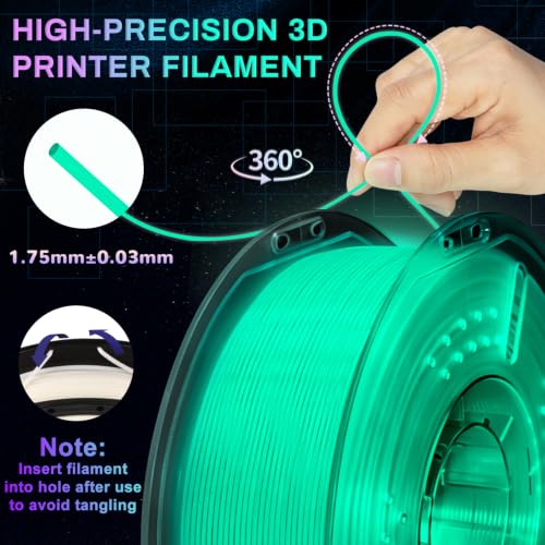 PLA+ 3D Printer Filament, Glow in The Dark Filament 1.75mm, Long-Lasting Glow & High-Brightness, Luminous Bright 3D Printing Filament for Most 3D Printer - 1kg Spool(Glow Blue Green) - color: Bluegreen