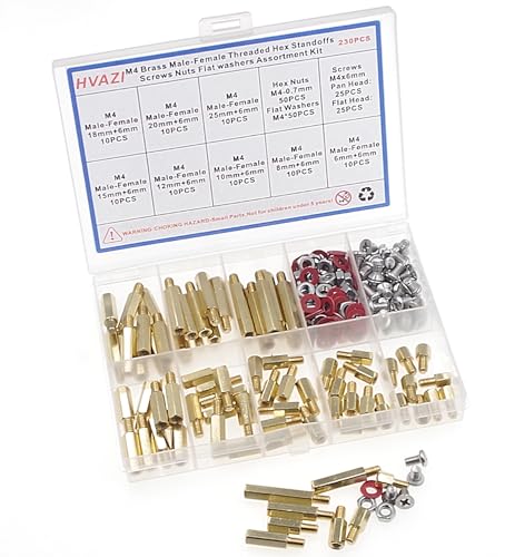 230PCS M4 Brass Male-Female Hex Standoffs, Screws Nuts & Washers Kit - size: M4