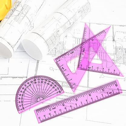 Coopay 4 Pcs Math Geometry Tool Set, Clear Acrylic Drawing Tool, Pink - color: Pinkish-Purple, size: 6 Inch