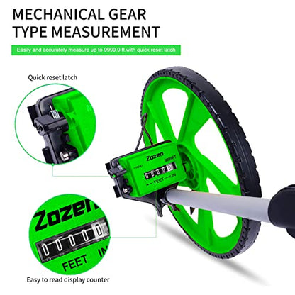 Zozen Measuring Wheel in Feet and Inches, Double Collapsible, 12.5" Green - color: Green