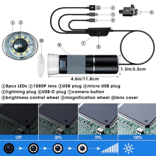 Jiusion 1080P 50-1000x USB Digital Microscope Stand for iPhone Android PC - color: Black/Grey