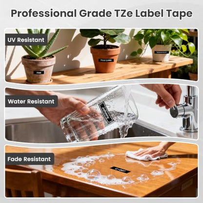 5-PK TZe-335 Replace for Brother Label Maker Tape Black 12mm 0.47 Laminated - color: White Ink on Black Tape, size: 1/2 inch 26.2 feet (12mm x 8m)