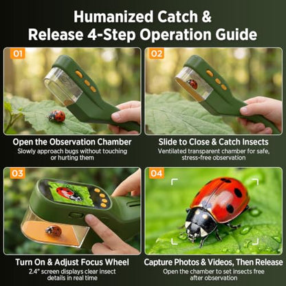 Kids Bug Catcher Microscope STEM Exploration Toy for Ages 3+ - color: Green