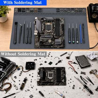 Extra Large Soldering Mat 932°F Heat Resistant Silicone Solder Mat 27.6''x15.7'' Non-Slip Large Repair Workbench Pad for Electronics Phone Watch Computer Laptop Repair BGA Soldering Iron (Grey) - color: Grey