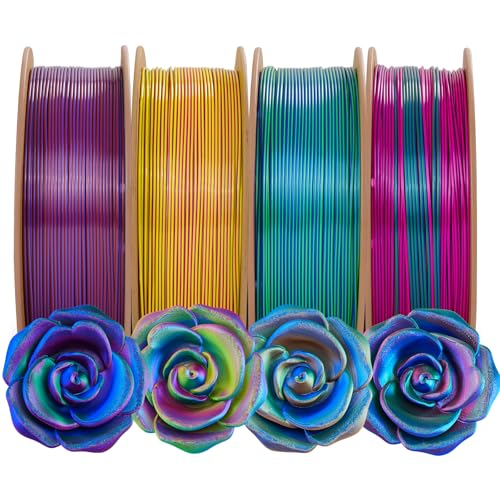 Comgrow Tri-Colors Silk PLA 3D Printer Filament, Rainbow PLA Filament 1.75mm, Dimensional Accuracy +/- 0.02 mm, 4KG Spool, Coextrusion 3D Filament with Shiny Silk - color: Mix