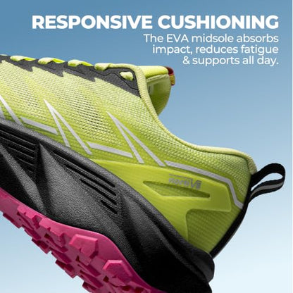 NORTIV 8 Women's Breathable Trail Running Shoes - color: Lemon Green, size: 8