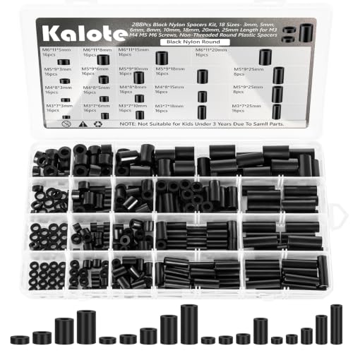 288pcs Black Nylon Spacers Kit, 18 Sizes 3-25mm for M3-M6 Screws - size: 288Pcs-M3M4M5M6