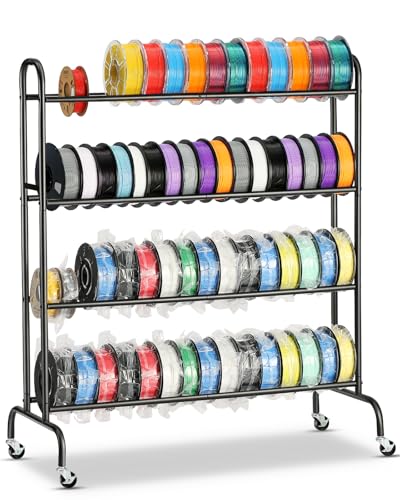 AHOWPD 3D Printer Filament Storage Rack - 4 Tier Rolling Filament Spool Holders Racks with Wheels, Heavy Duty Metal Shelf for PLA/ABS/TPU, Filaments Organzied for 3D Printing Studio, Office Workshop