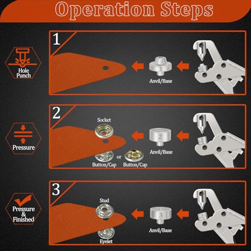 Snap Button Kit, BILLION GOLD Snap Fastener Tool 20 Sets Metal Snap Buttons