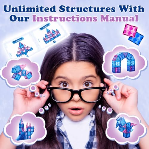 Little Pi 102pcs Frozen Princess Magnetic Tiles, Magnetic Blocks - Blue - color: Blue Castle