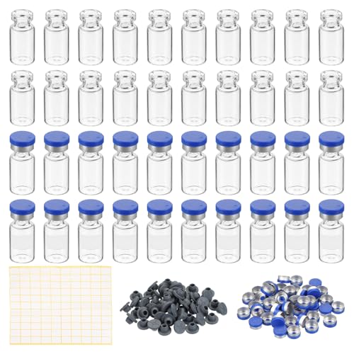 PATIKIL 2ml Sample Vials, 100 Pack Lab Empty Vials with Butyl Rubber Stopper Crimp Top Caps and Labels Borosilicate Glass Vial, Clear - color: Clear, size: 2ml