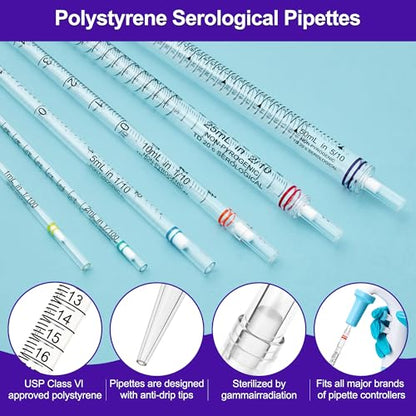 Polystyrene Serological Pipettes, Individually Wrapped, Sterile Plastic Graduated Pipette 50ml, Pack of 25 - size: 50ml-25pcs