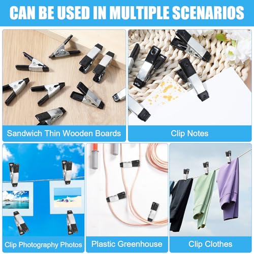 20 Pcs Small Clamps Garden Mini Spring Clamp Heavy Duty for Crafts Backdrop Warm House Metal Clips 3/4 Inch Jaw Opening for Woodworking Photography Home Decoration or Industrial Production, Black