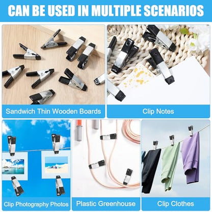 20 Pcs Small Clamps Garden Mini Spring Clamp Heavy Duty for Crafts Backdrop Warm House Metal Clips 3/4 Inch Jaw Opening for Woodworking Photography Home Decoration or Industrial Production, Black
