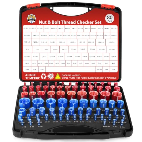 80 Pcs Nut and Bolt Thread Checker Set with 37 Metric and 43 Inch Thread Gauge Ideal for Tight Spaces Includes SAE and Metric Sizes Perfect for Bolt Thread Checker and Nut and Bolt Checker Set - size: 37 Metric and 43 Inch