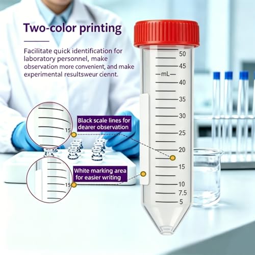 Conical Centrifuge Tubes 50ml,25 Pack Sterile Leak-Proof Test Tubes with Screw Caps,Sealable Plastic Polypropylene Test Tubes with Graduated Marks and Lid (50mL-25Pcs) - size: 50mL-25Pcs