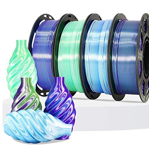 MIKA3D Dual Color Silk PLA 1.75mm 3D Printer Filament Bundle, 4 Spools Pack 2 Color in 1 PLA, Silk Blue Purple, Silk White Green, Silk White Blue, Silk Green Purple, 3D Printing PLA 250g X 4 Spools - color: Blue Purple+white Green+white Blue+green Purple