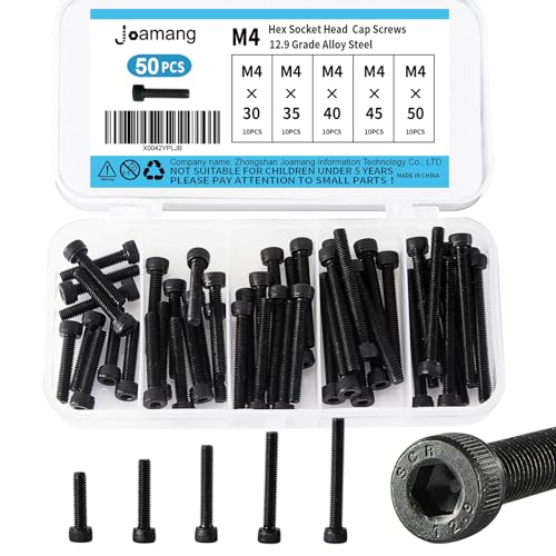 M4 x 30mm 35mm 40mm 45mm 50mm Hex Socket Head Cap Screws Bolts, 12.9 Grade Alloy Steel, Black Oxide Finish, Metric Allen Drive, Fully Threaded, Assortment Kit 50Pcs - size: Socket M4x30-50 mm