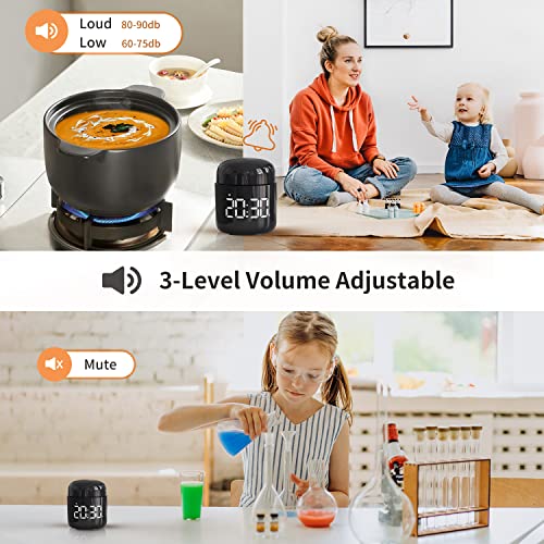 Kitchen Timer, 360 Rotate, Countup/Countdown, LED, Volume - color: Black