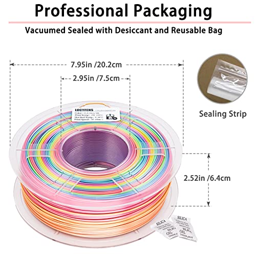 Silk PLA Filament Multicolor, 3D Printer Filament Rainbow PLA Filament 1.75mm +/- 0.02mm, 3D Printing Filament 1kg/2.2lbs - color: Silk Rainbow