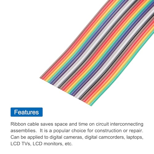 MECCANIXITY 1 Pcs 25 Pin Flat Rainbow Ribbon Cable 6.6 Ft 1.27mm Pitch Breadboard Jumper Wires for Electronic Projects - size: 6.6 Ft, style: 25P