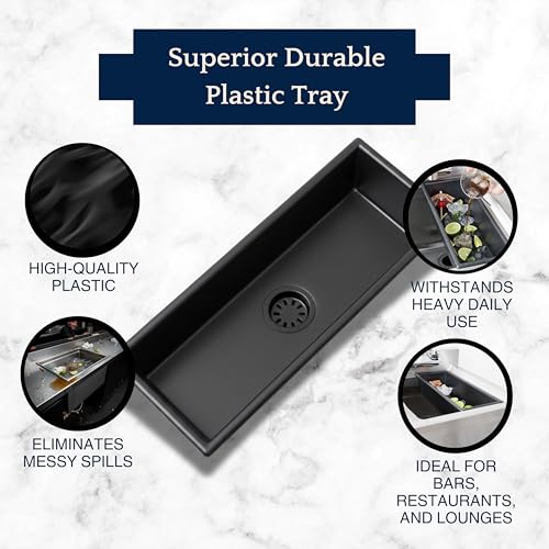 Spill-Stop 13-760 Bar Drain Tray, Durable Black Plastic, Large 14" x 5" x 3", Fits Standard Bar Sinks, Includes Drain Extension Tube, Made in USA