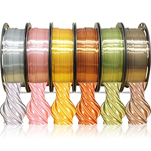 MIKA3D 1.75mm Silk PLA Filament 6 in 1 Bundle Pack, 6 Metallic Shiny Colors: Gold/Silver/Copper/Bronze/Coffee Gold/Rose Gold, Each Spool 250g, 6 Spools Packed, Total 1.5Kg 3D Printing Material - color: Gold+silver+copper+bronze+coffee Gold+rose Gold