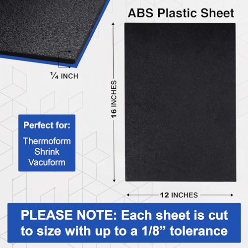 Duco ABS Plastic Sheet 1/4" (6mm) Thick 12" x 16" - 4 Pack of USA-Made Textured & Matte ABS Black Sheet - Heat Moldable Plastic Panel for Home Decor, Crafts, Robotics, DIY Projects and Industrial - size: 12" x 16"