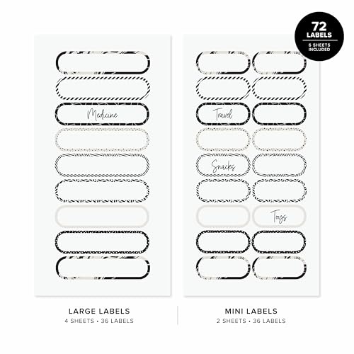 ThreeKin Waterproof Labels for Bottles and Containers - Custom Stickers - All-Purpose and Personalizable - Dishwasher, Freezer and Microwave Safe - BPA-Free - USA-Owned (Black and White, 72pcs) - color: Black & White, size: 72 pcs