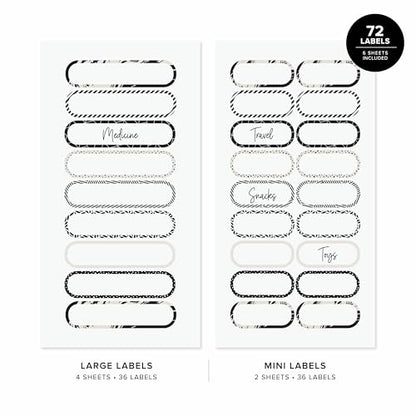 ThreeKin Waterproof Labels for Bottles and Containers - Custom Stickers - All-Purpose and Personalizable - Dishwasher, Freezer and Microwave Safe - BPA-Free - USA-Owned (Black and White, 72pcs) - color: Black & White, size: 72 pcs