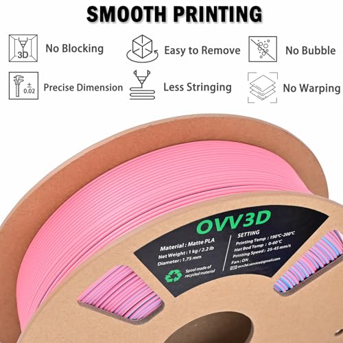 OVV3D PLA Filament 1.75mm, Matte Macaron PLA 3D Printer Filament，Dual Color PLA Sky Blue and Pink, +/-0.02mm 1kg - color: Dual-color Matte Sky Blue+ Pink