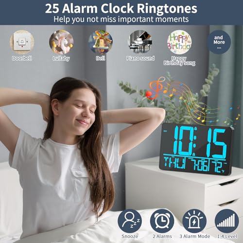 PERSUPER 13" Digital Wall Clock Large Display with Remote, Temp & Timer - style: Blue