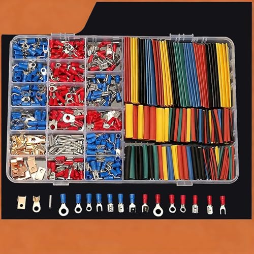 678PCS Electrical Wire Terminal Kit with 350PCS Assorted Copper Connectors (Ring/Fork/Spade) & 328PCS Heat Shrink Tubing – All-in-One Wiring Set for Automotive, Home, DIY Projects