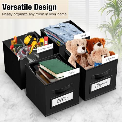 10 Pack Fabric Storage Cubes with Label 13" Collapsible Cube Bins, Black - color: Black, size: 13 Inch