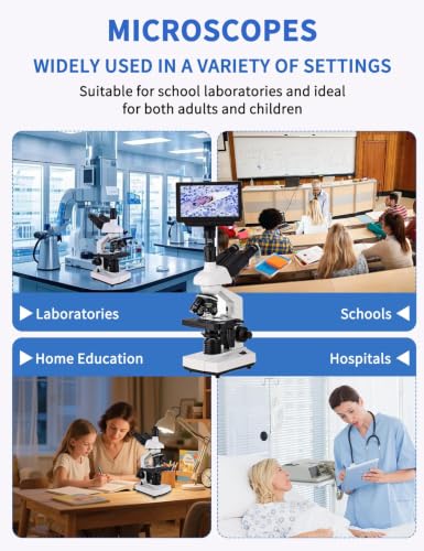 Microscope for Adult,with7'' HD Display,WF10&25X Eyepieces,40-5000X Magnification,Dual Mechanical Stages and Abbe Condenser,Includes 40 PCS Specimens,Suitable for Labs & Schools