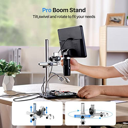 TOMLOV DM602 Pro 3 Lens 10.1" HDMI Digital Microscope 2000X, Boom Arm Stand - color: Brown
