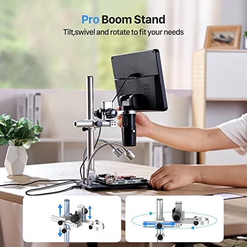 TOMLOV DM602 Pro 3 Lens 10.1" HDMI Digital Microscope 2000X, Boom Arm Stand - color: Brown