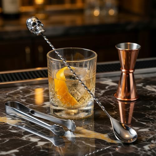 Homestia 12'' Bar Spoon, Cocktail Mixing Spoon for Bartending, Skull Decor - color: Skull 12" + Silver