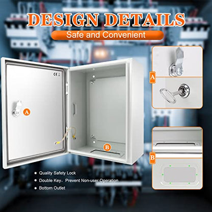 Outdoor Electrical Box 12 x 12 x 8'' NEMA 4X Enclosure Waterproof Steel Box Electrical Lockable Junction Box Outdoor Electrical Enclosure - size: 12 x 12 x 8''
