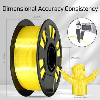 Silk Yellow PLA Satin Shiny 3D Printer Filament, 1.75mm Diameter 1kg Spool 2.2lbs for FDM 3D Printers - color: Silk Yellow