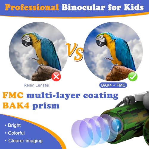 Real Binoculars for Kids Gifts for 3-12 Years Boys Girls 8x21 High-Resolution Optics Compact Toy Binocular for Bird Watching,Travel, Camping - color: Camo